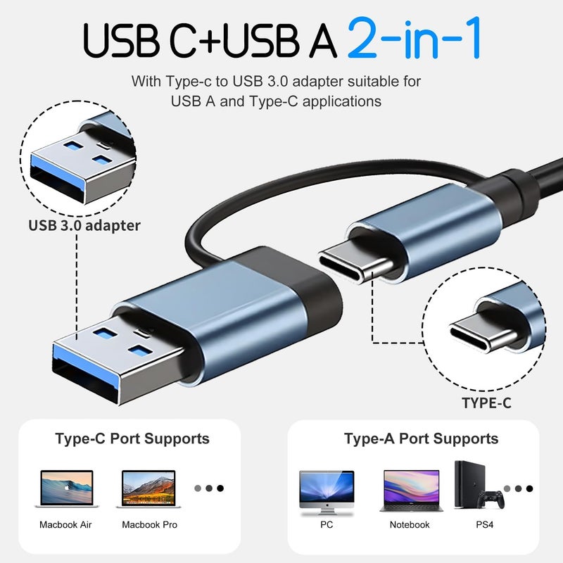 ROKO USB Hub 3.0,USB c hub,USB hub with Multiport Adapter, USB Splitter with 1xUSB 3.0,4xUSB2.0,2 x USB C,Hub for MacBook Pro/PC/Laptop/Tablet Devices (Grey 7in1) - Image 3